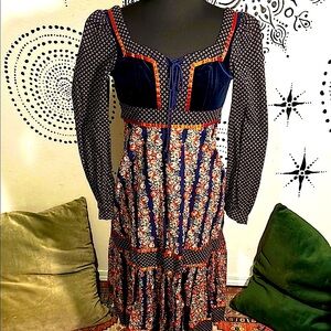 Vintage 70s Gunne Sax by Jessica Midi Dress Cabbage Rose Print